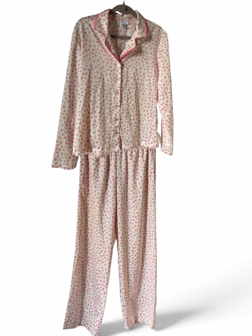 Nordstrom Rack Pink Heart Pattern Print Pajama Top Pants Set Satin Silky Comfy